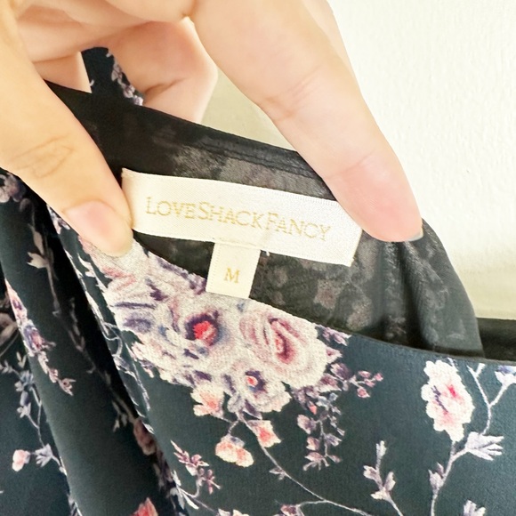 LoveShackFancy Peyton Mini Dress Navy Blue Floral Bow Silk One Shoulder Medium - Picture 6 of 9